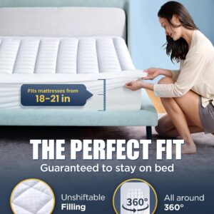 Novted Memory Foam Mattress Pad Queen for Pressure Relief, Strong-Support & Ultra-Cozy Mattress Topper, Breathable Soft Microfiber Protector, Noiseless Bed Cover Vinyl Free, 8-21'' Deep Pocket