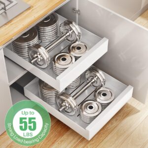 Pull out Cabinet Organizer, 1 Pack Slide out Drawers for Kitchen Cabinets, Sliding No Drill Shelves Fixed by Adhesive, Peel and Stick on Roll out Shelf Rack for Home Bathroom Pantry Base Organization