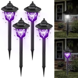 qualirey 4 pcs solar bug zapper outdoor mosquito repellent mosquito killer lamp 2 in 1 led waterproof mosquito zapper for home backyard patio garden lawn pathway camping