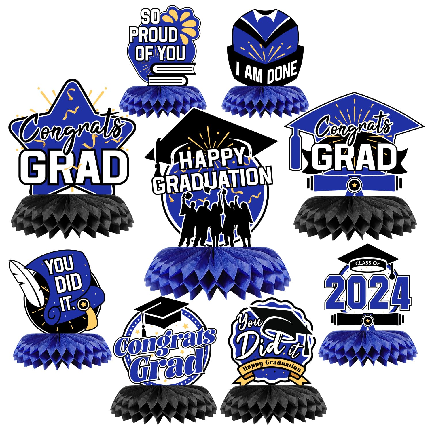 VICHTOP 2024 Graduation Party Decorations - Class of 2024 Blue Theme Decorations with Congrats Grad Table Centerpiece - Stunning Blue Graduation Decor for a Memorable Celebration