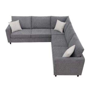 Jintop 91" Modern Upholstered Living Room Sectional Sofa,with 3 Pillows,L Shape Wood Frame Furniture Couch,w/Track Armrests,Cushions and Legs,for Dorm, Apartment,Studio,Office,Grey, Gray