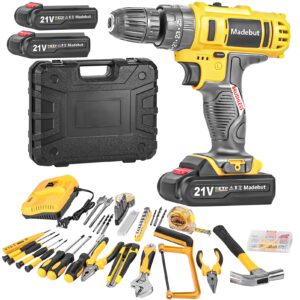 118 Pcs Electric Drill Cordless, 21V Cordless Drill Set with 2 Batteries, 2-speed Drill Kit with Led Light, Home Tool Kit with Impact Driver, Tool Kit for Home, DIY Power Drill with Tools for Men