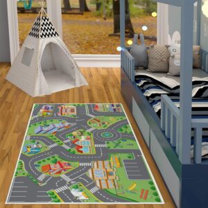 EVSOFMLF Road Play Map City Car Vehicle Traffic Educational Learning & Fun Game Area Non Slip Boy & Girl Kids Rug Carpet for Children Bedroom, Toddler Classroom & Baby Playroom Mat(Traffic 39*60 inch)