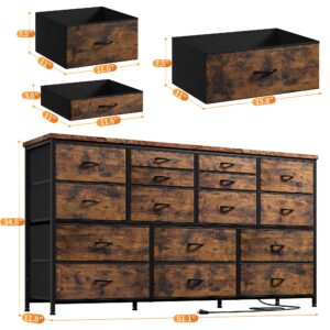 EnHomee 60" TV Stand Dresser TV Stand with Charging Station TV Stands for Living Room Long Dresser for Bedroom TV Stand with 16 Drawers Storage TV Stand for Bedroom Dresser 51.1''W*11.8''D*34.8''H