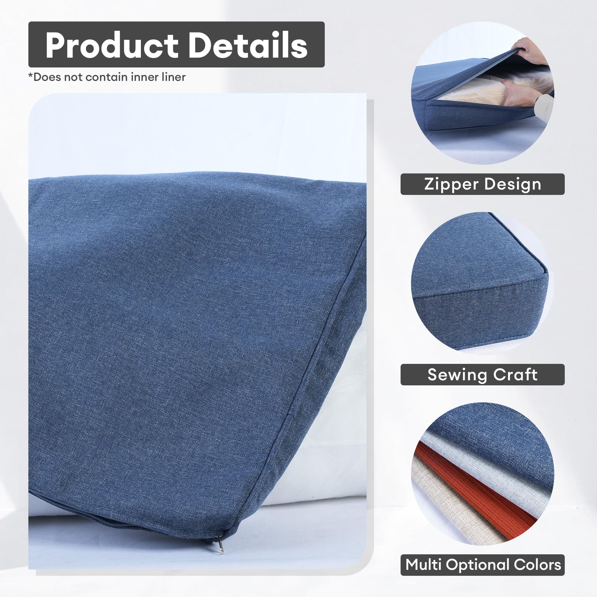 ovios Patio Cushion Covers, Waterproof Cushion Cover for Outdoor Furniture, Sofa, Couch, Ottoman Seat Back Cushion Cover with Zipper (8 Covers, Denim Blue)