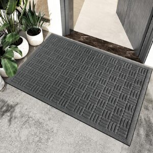 Mibao Front Door Mat Indoor Outdoor Entrance, Dirt Trapping Outdoor Welcome Mats, Non-Slip Outdoor Door Mats, Low Profile Front Door Mat, Entryway Mat, 36" x 24", Grey