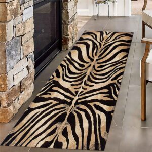 Brown Tiger Print Runway Runner Rug,2x8ft, Animal Skin Print Strip Rugs, Interior Hallway Non-Slip Washable Carpet for Kitchen, Living Room, Bedroom and Laundry Room