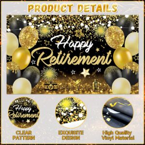 Happy Retirement Party Decorations for Men Women Black and Gold Retirement Party Decorations Happy Retirement Banner Backdrop Card Retirement Sash Hanging Swirls Foil Balloons Honeycomb Centerpieces