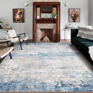 rugsreal modern abstract rug 8x10 washable rug soft bedroom area rugs non slip throw rug stain resistant non-shedding indoor floor rugs contemporary rug for playroom living room dining room, grey/blue