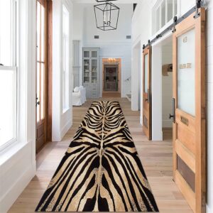 brown tiger print runway runner rug,2x8ft, animal skin print strip rugs, interior hallway non-slip washable carpet for kitchen, living room, bedroom and laundry room