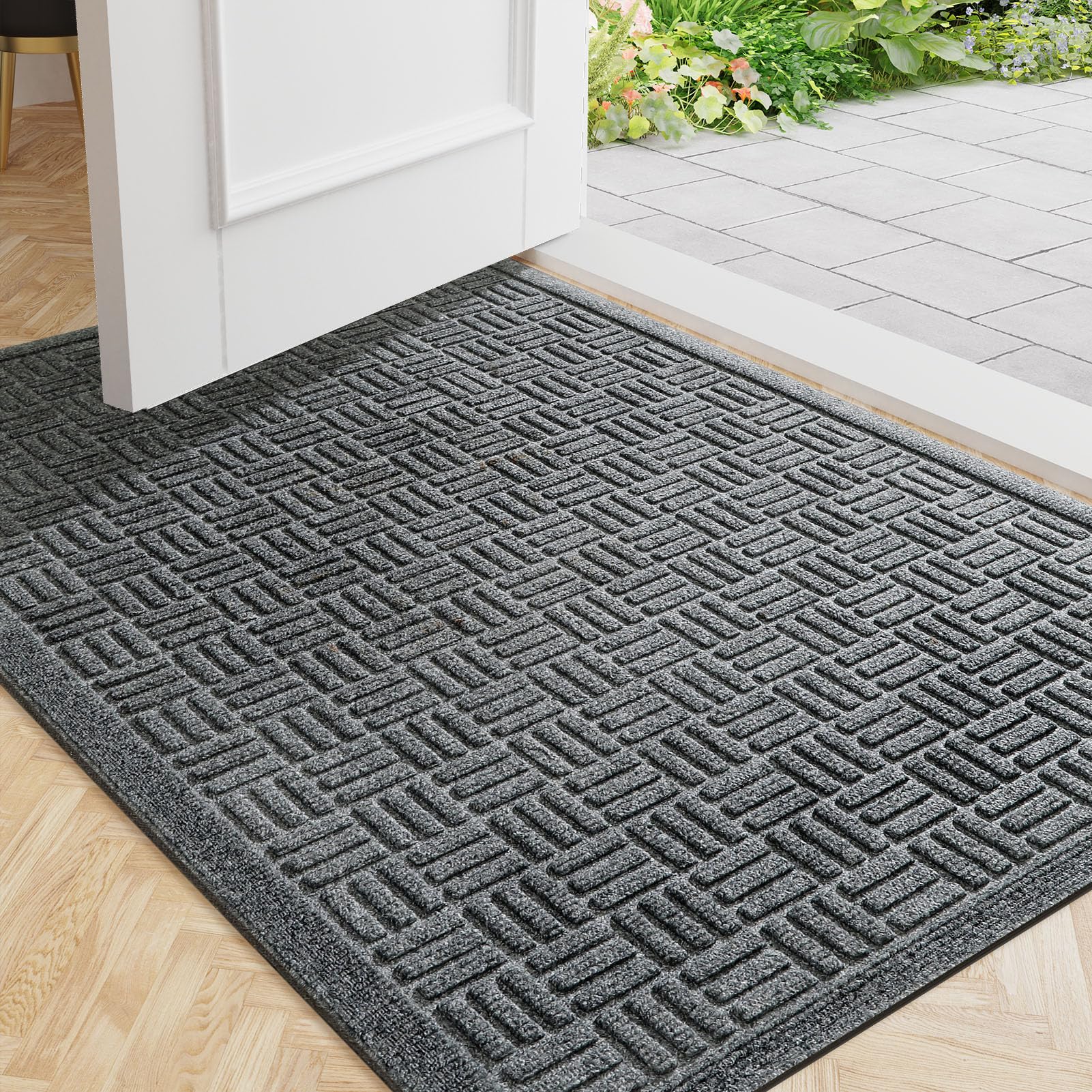 Mibao Front Door Mat Indoor Outdoor Entrance, Dirt Trapping Outdoor Welcome Mats, Non-Slip Outdoor Door Mats, Low Profile Front Door Mat, Entryway Mat, 36" x 24", Grey