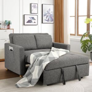 sejov sleeper sofa bed, 3-in-1 convertible sofa chair, linen fabric pull out couch bed, loveseat sleeper with spring support, adjustable backrest, 2 seater recliner chair for small space, dark grey