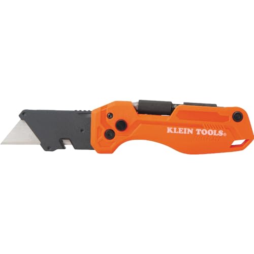 Klein Tools 44304 Folding FLICKBLADE Utility Knife, Compact, Removable Impact Driver, 1/4-Inch Nut Driver and 2 Phillips Bit