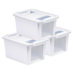 curver set of 3 small versabox plastic organization and storage box with secure latching lid, white