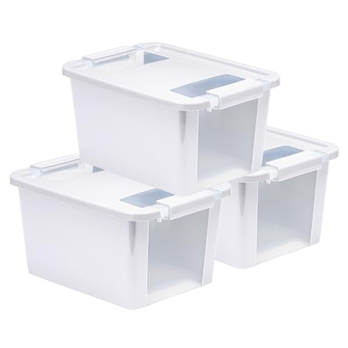 Curver Set of 3 Small VersaBox Plastic Organization and Storage Box with Secure Latching Lid, White