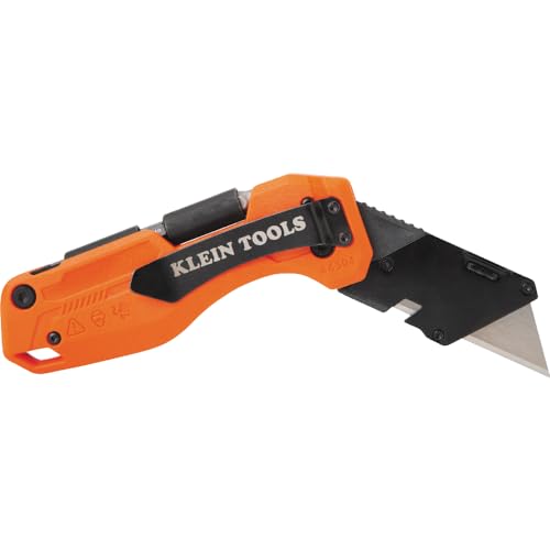 Klein Tools 44304 Folding FLICKBLADE Utility Knife, Compact, Removable Impact Driver, 1/4-Inch Nut Driver and 2 Phillips Bit