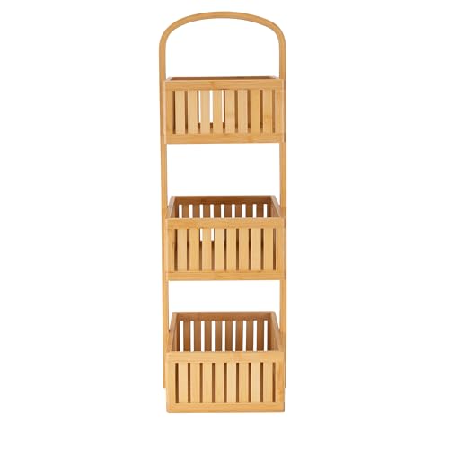 Organize It All 3 Tier Bamboo Stationary Caddy | Bathroom Organization | Multipurpose Storage Shelf Baskets | Eco-Friendly | Easy to Assemble