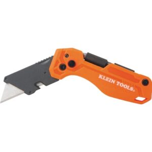 Klein Tools 44304 Folding FLICKBLADE Utility Knife, Compact, Removable Impact Driver, 1/4-Inch Nut Driver and 2 Phillips Bit