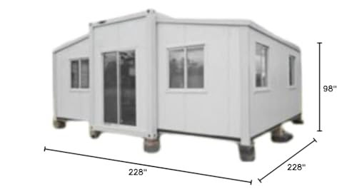 Mobile Expandable Prefab House with Restroom，Outdoor Storage Shed Tiny Home, Modern Sturdy Steel Storage House with Lockable Door and Window(19 x 20FT)