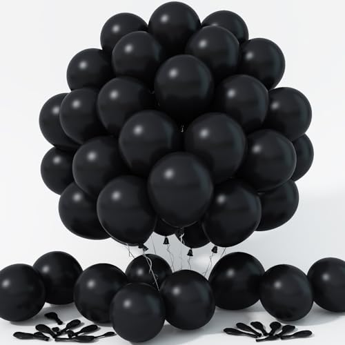 Jobkoo Black Balloons 12 Inch, 100 Pack Black Balloon Matte Black Latex Balloons for Arch Black Party Helium Balloons for Birthday Wedding Baby Shower Halloween New Year Graduation Party Decorations