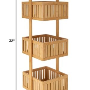 Organize It All 3 Tier Bamboo Stationary Caddy | Bathroom Organization | Multipurpose Storage Shelf Baskets | Eco-Friendly | Easy to Assemble