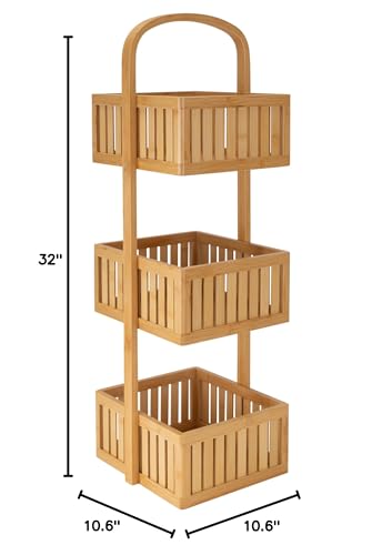 Organize It All 3 Tier Bamboo Stationary Caddy | Bathroom Organization | Multipurpose Storage Shelf Baskets | Eco-Friendly | Easy to Assemble