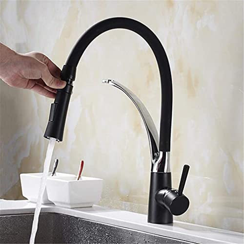 Kitchen Mixer Sink Faucet Brass Black with Chrome∕Nickel Torneira Tap Kitchen Faucets Hot Cold Deck Mounted Bath Mixer Tap with Aerator Single Handle,Red (Color : Black with Chrome)