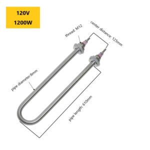 Generic U-Shaped Heating Element, M12 120V/1200W 304 Stainless Steel Electric Heating Tube Diameter 8mm Tube Length 610m for Water Tank Towel Cart Rice Steamer