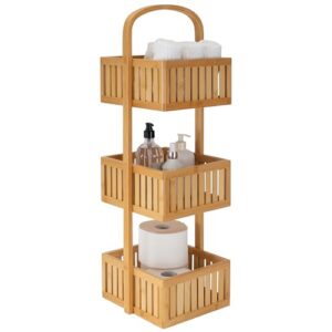 Organize It All 3 Tier Bamboo Stationary Caddy | Bathroom Organization | Multipurpose Storage Shelf Baskets | Eco-Friendly | Easy to Assemble