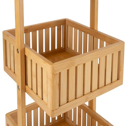 Organize It All 3 Tier Bamboo Stationary Caddy | Bathroom Organization | Multipurpose Storage Shelf Baskets | Eco-Friendly | Easy to Assemble