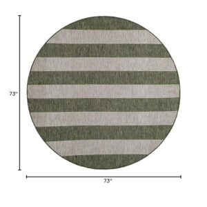 Unique Loom Outdoor Striped Collection Area Rug - Distressed Stripe (6' 1" Round Green/Gray)