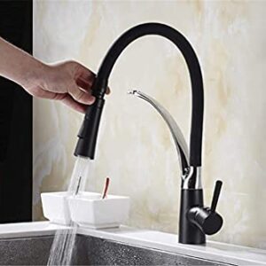 Kitchen Mixer Sink Faucet Brass Black with Chrome∕Nickel Torneira Tap Kitchen Faucets Hot Cold Deck Mounted Bath Mixer Tap with Aerator Single Handle,Red (Color : Black with Chrome)