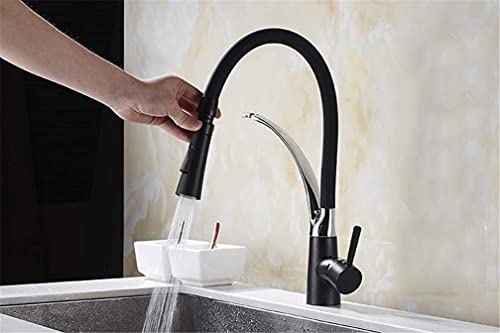 Kitchen Mixer Sink Faucet Brass Black with Chrome∕Nickel Torneira Tap Kitchen Faucets Hot Cold Deck Mounted Bath Mixer Tap with Aerator Single Handle,Red (Color : Black with Chrome)