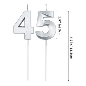 Silver 45th & 54th Birthday Candles for Cakes, Number 45 54 Candle Cake Cupcake Topper for Birthday Anniversary Party Decoration