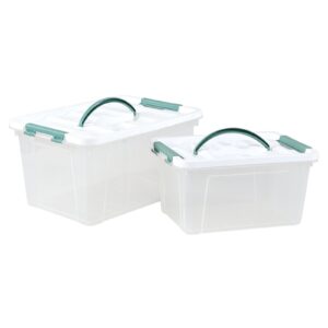 Uumitty Clear Storage Latch Box/Bin, 2-Pack Plastic Organizing Container with Handle and Lids (14 QT & 7QT)