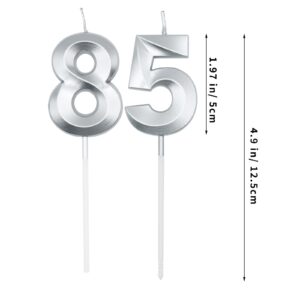 Silver 85th & 58th Birthday Candles for Cakes, Number 85 58 Candle Cake Cupcake Topper for Birthday Anniversary Party Decoration