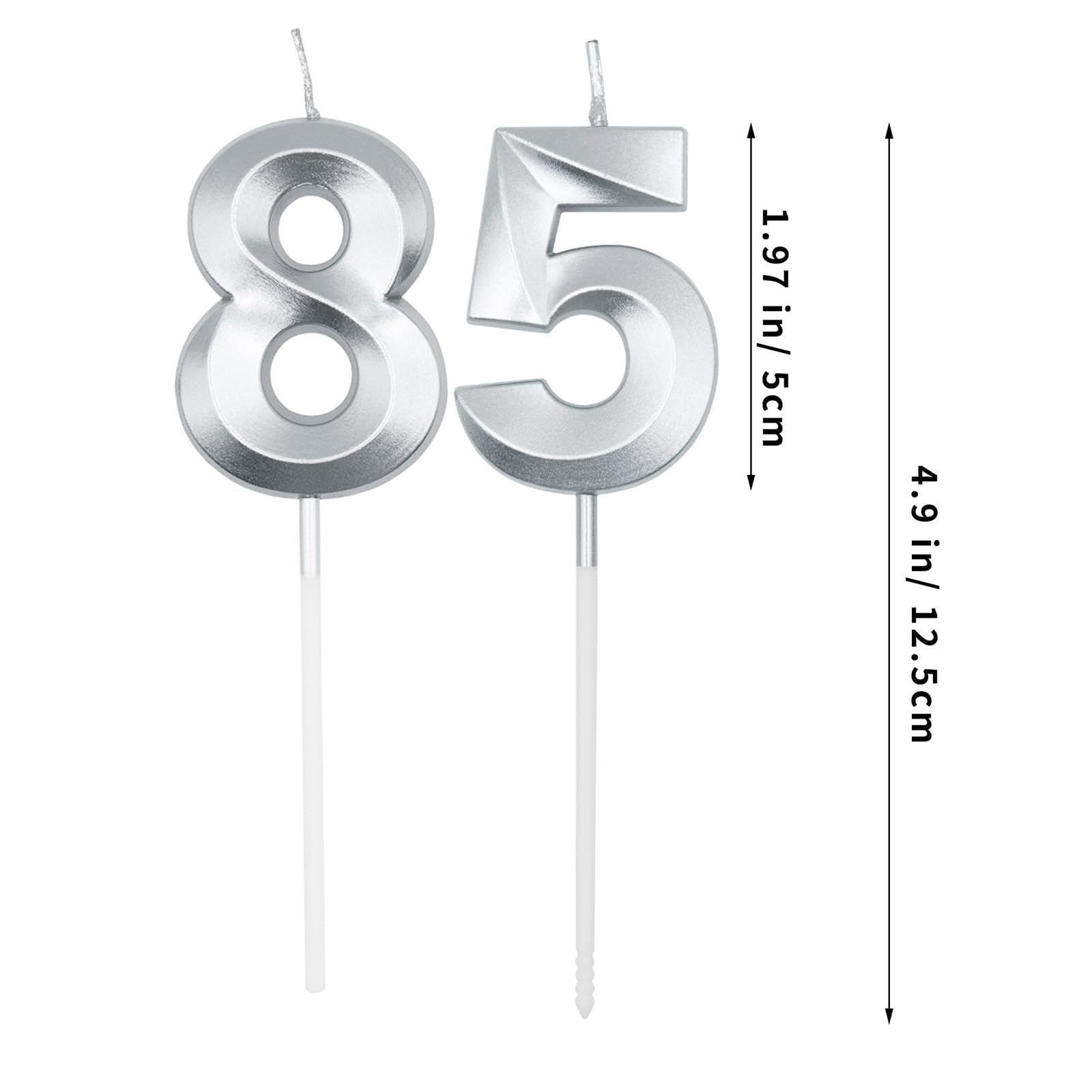 Silver 85th & 58th Birthday Candles for Cakes, Number 85 58 Candle Cake Cupcake Topper for Birthday Anniversary Party Decoration