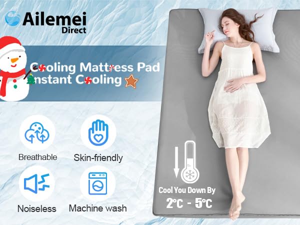 Ailemei Direct Cooling Thin Mattress Pad, Full Size Mattress Topper for Hot Sleepers, with a Deep Pocket Fits 16" Mattresses, Cooling Fitted Sheets for Bed, Summer Cooling System, Gray