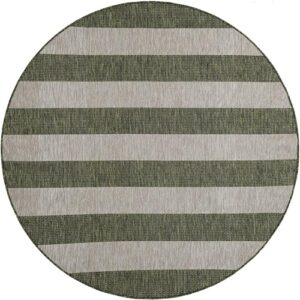 Unique Loom Outdoor Striped Collection Area Rug - Distressed Stripe (6' 1" Round Green/Gray)