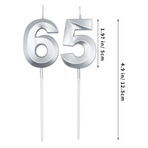 Silver 65th & 56th Birthday Candles for Cakes, Number 65 56 Candle Cake Cupcake Topper for Birthday Anniversary Party Decoration