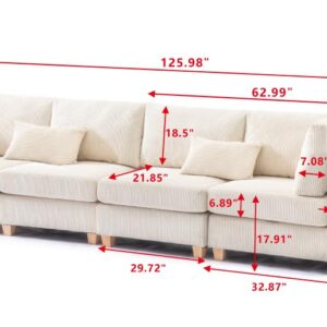 MYINDA L Shaped Convertible Modular Sectional Sofa with Movable Ottoman, Free Combination Corduroy Upholstered Corner Couch with Wooden Legs and Thicked Cushions for Living Room (Beige)