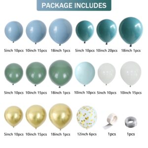 Dusty Blue Sage Green Balloon Garland Arch Kit with152Pcs Pastel Fog Blue Beige Gold Confetti Balloons for Boho Birthday Wedding Baby Bridal Shower Party Decorations (Dusty Blue)