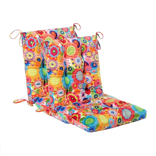 Makimoo Outdoor Patio Cushion, Rocking Chair Cushion, Tufted Pads, Set of Upper and Lower with Ties Pack of 2 (2 Sets) - Back 20"×17", Seat 17"×17" (Multicolored Flowers)