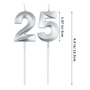 Silver 25th & 52nd Birthday Candles for Cakes, Number 25 52 Candle Cake Cupcake Topper for Birthday Anniversary Party Decoration