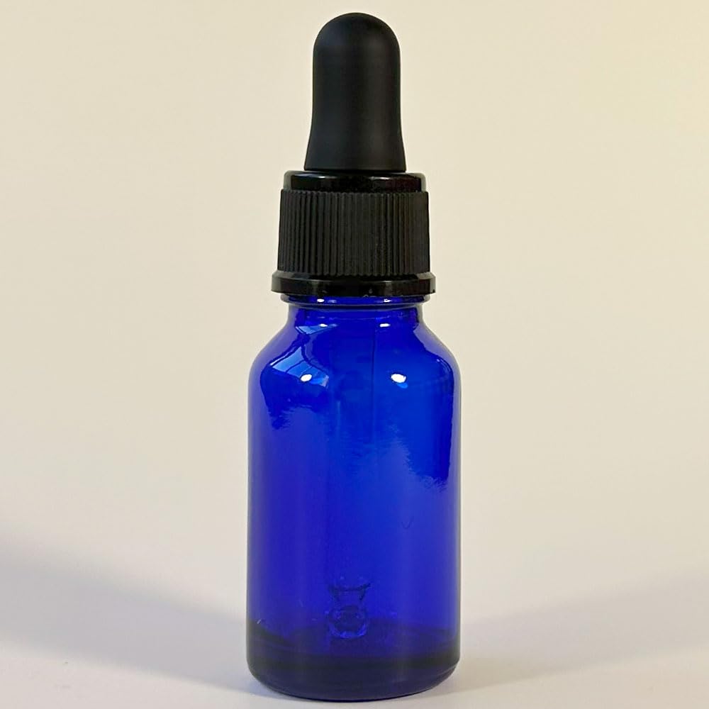 PIPIBA 24Pack 1/2oz (15ml) Round Drip Tip Glass Eye Droppers. Essential Oil Glass Bottle. For Lab Bottles (Blue)