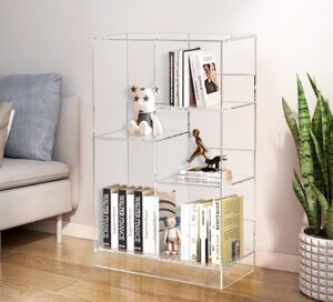 onelux 2306 multi-functional acrylic storage rack,shelf opening, bedroom living room bathroom vertical bookcase, display shelf, storage organizer, (5 cube)