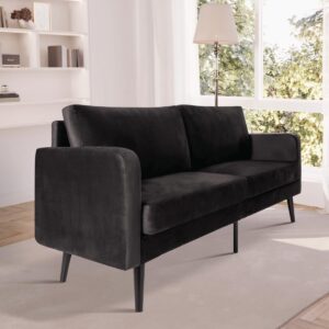 milliard velvet loveseat sofa, 3 seater 72" couch with soft cushions - compact one box design for easy apartment delivery, modern style for living room, bedroom, office (velvet, black) (black)