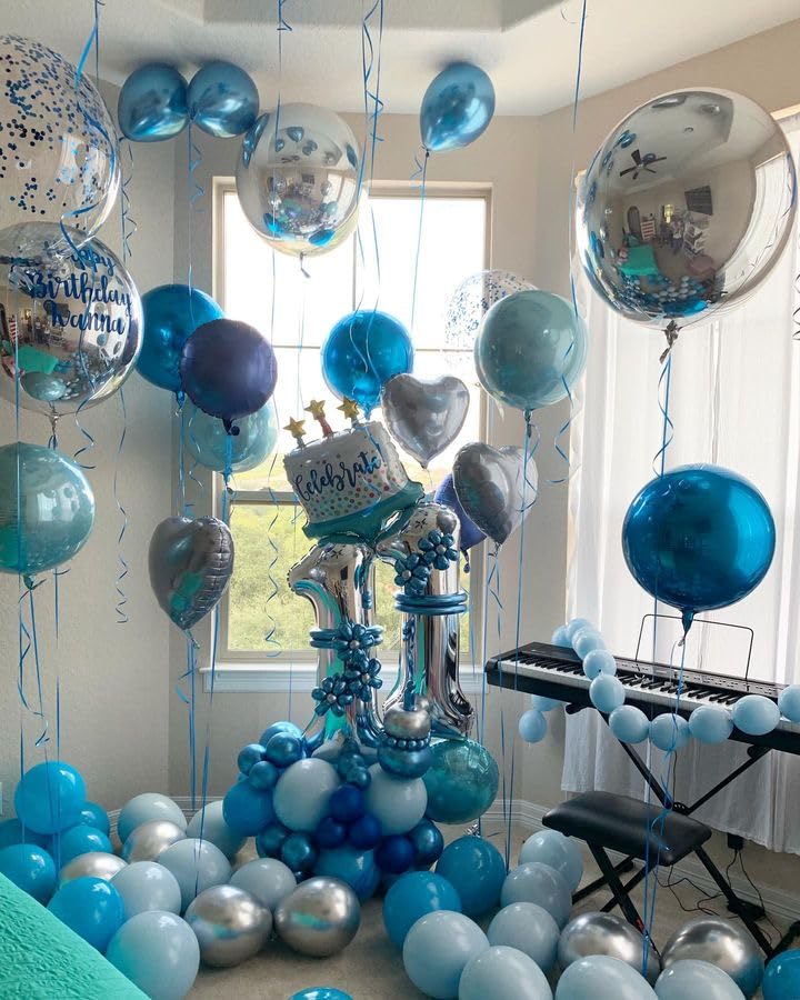 Bezente Blue Balloons Set,60pcs 12 inch Metallic Blue Pearl Blue Navy Blue Pastel Blue Latex Balloons Kit for Birthday,Baby Shower,Wedding,Graduation Party Decorations