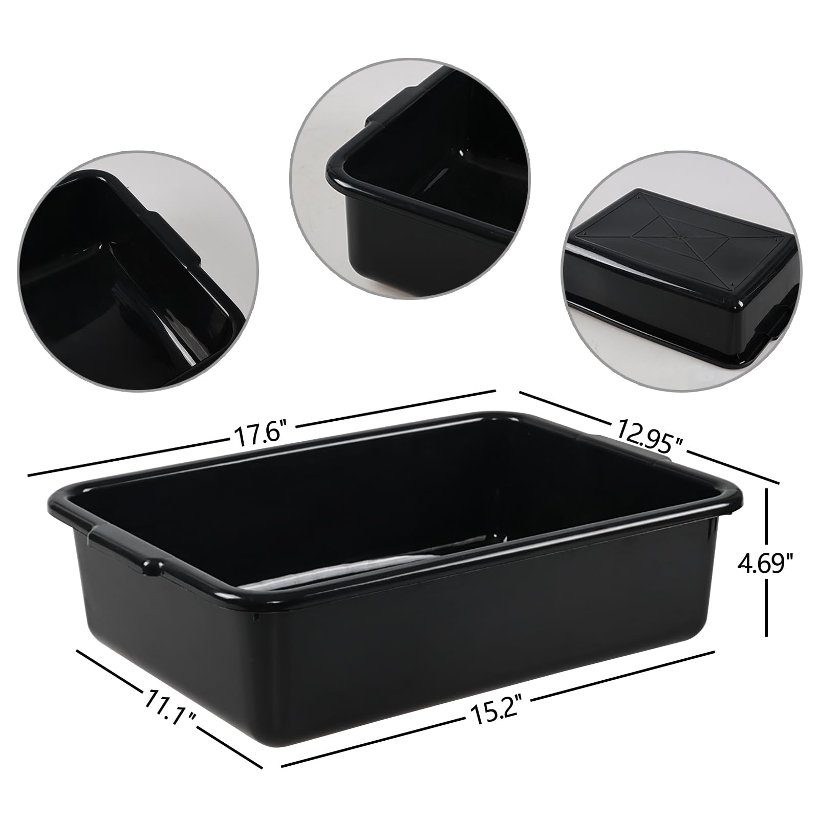 Ewingger 4-Pack 13 L Plastic Commercial Bus Tub Box, Wash Tub Basin, Black