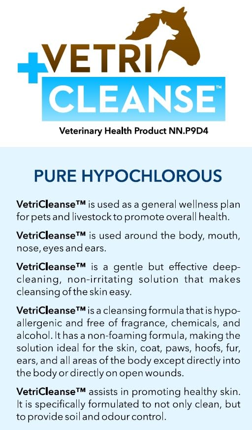 VetriCleanse Pet Itch Relief & Wound Care Spray with Hypochlorous Acid - Skin + Coat Care - Dog & Cat Deodorizer, Eye Cleaner & Ear Cleaner for All Animals - 225ml